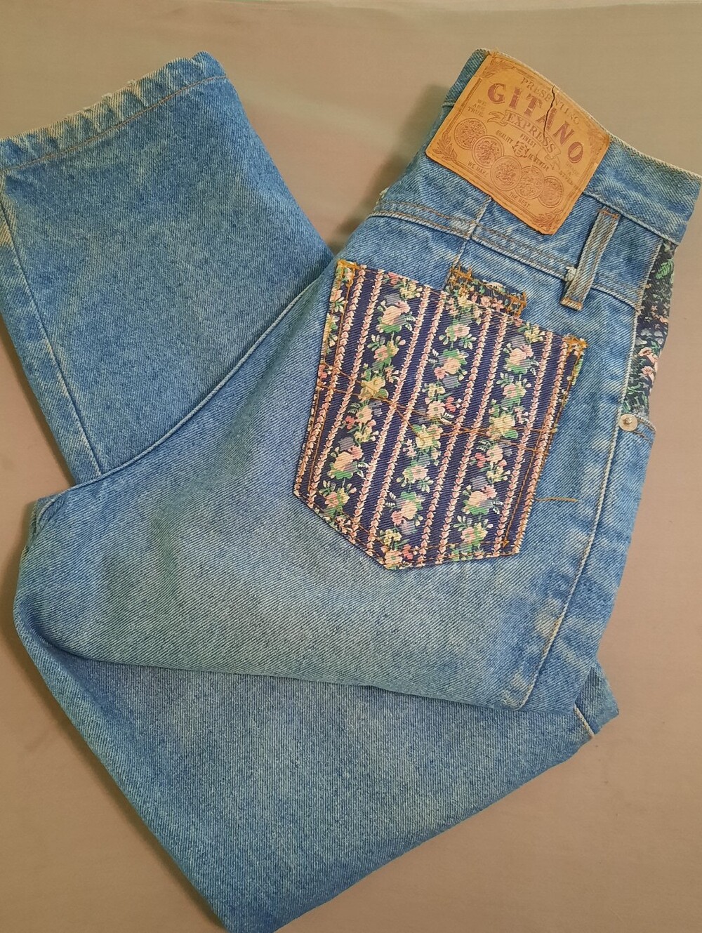 Vintage 80s 90s Gitano Express High Waisted Floral Tapestry Mom Jeans Size 3/4